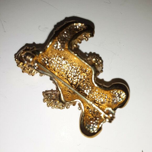 VINTAGE SIGNED Teddy Bear Brooch Heavy Red Rhinestone eyes - Picture 6 of 10